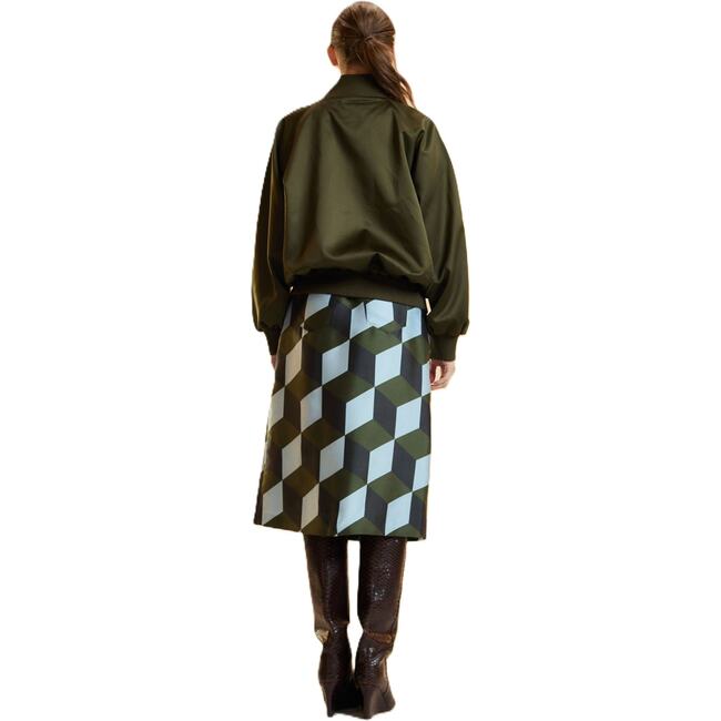 Silk Wool Midi Skirt, Geo Green/Blue Combo - Skirts - 3