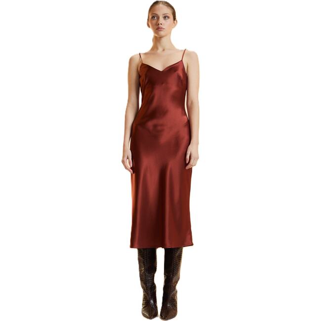 Satin Slip Dress, Rust