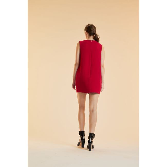 Silk Wool Mini Shift Dress, Red - Dresses - 3