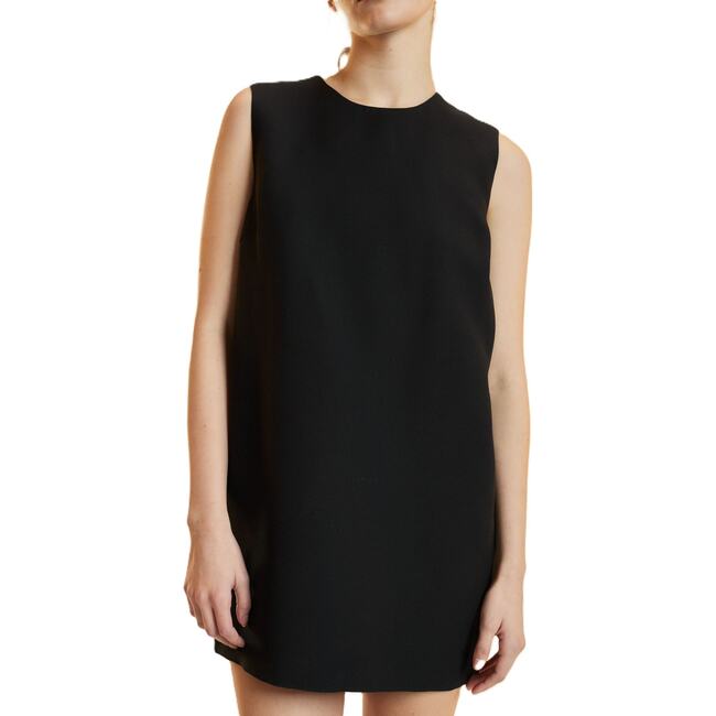 Silk Wool Mini Shift Dress, Black - Dresses - 4
