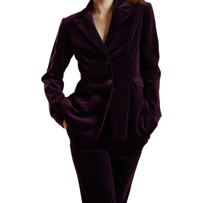Velveteen Fitted Blazer, Purple - Blazers & Sport Coats - 4