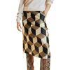 Silk Wool Midi Skirt, Geo Black/Camel Combo - Skirts - 4 - thumbnail