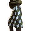 Silk Wool Midi Skirt, Geo Green/Blue Combo - Skirts - 4 - thumbnail