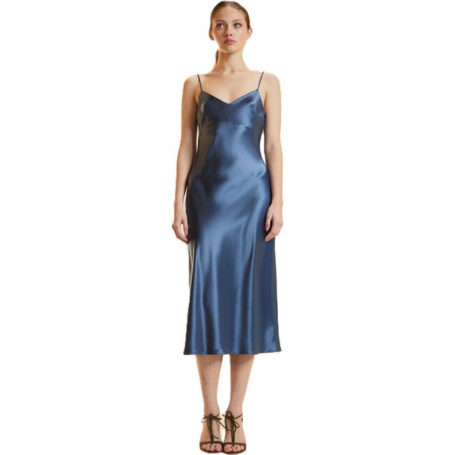 Satin Slip Dress, Denim Blue