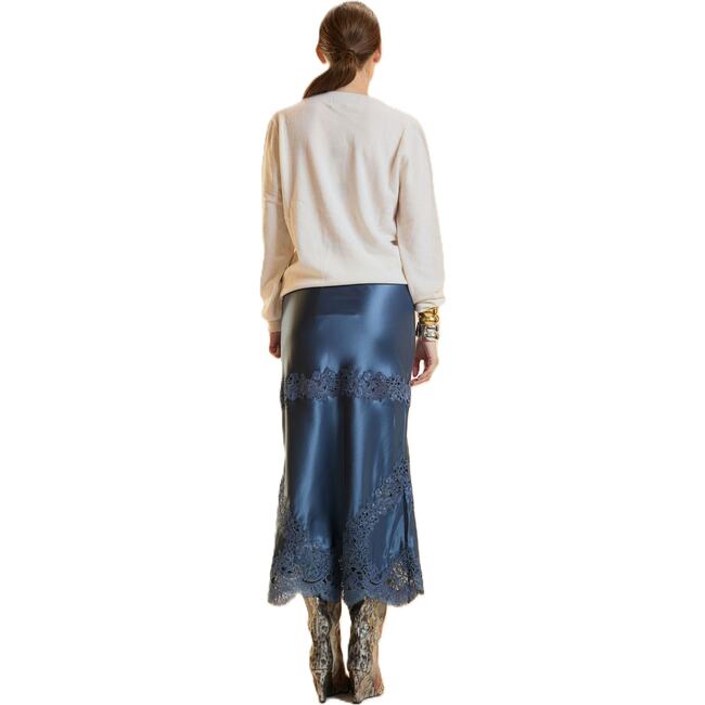 Satin Lace Skirt, Denim Blue