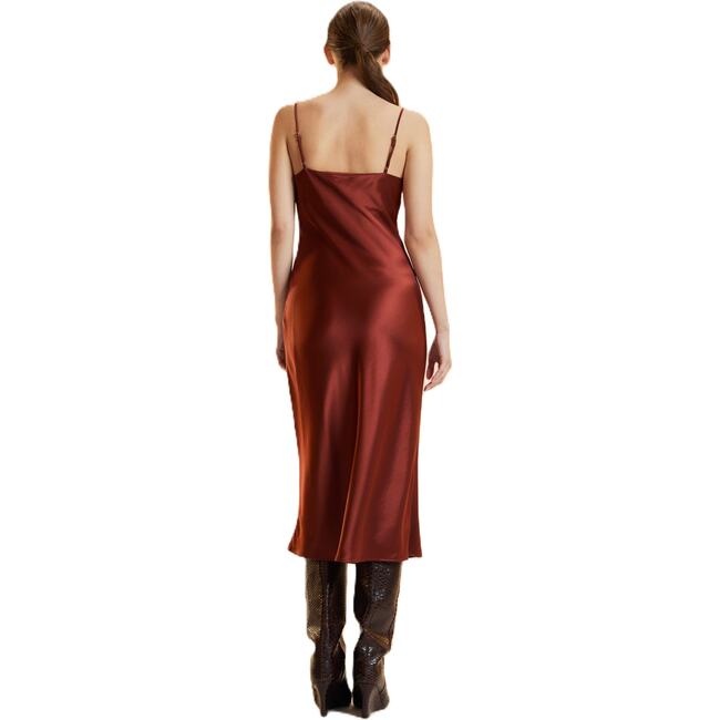 Satin Slip Dress, Rust - Dresses - 3