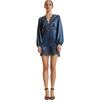 Satin Lace Mini Dress, Denim Blue - Dresses - 1 - thumbnail
