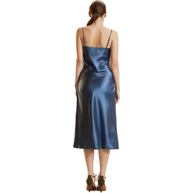 Satin Slip Dress, Denim Blue - Dresses - 3