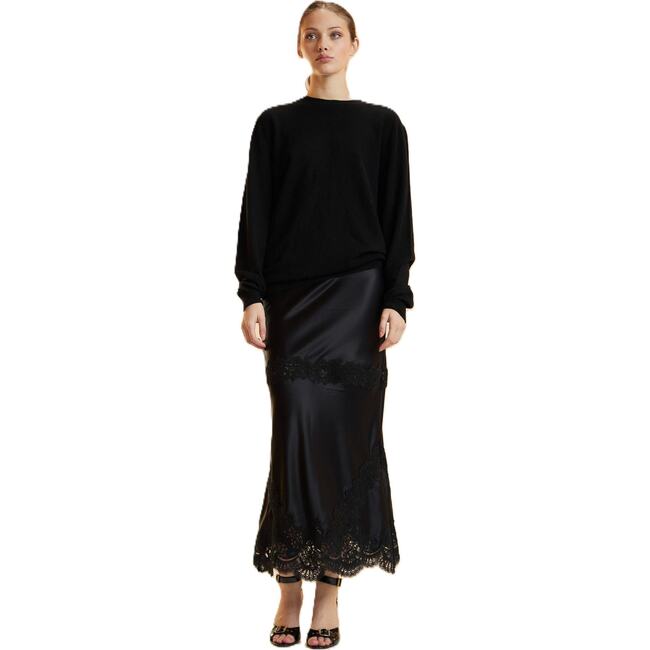 Satin Lace Skirt, Black - Skirts - 3