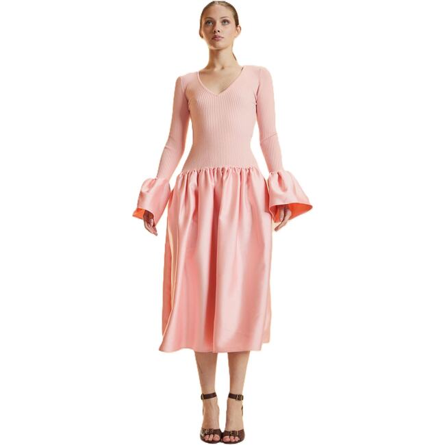 Rib Knit Silk Wool Combo Dress, Pink