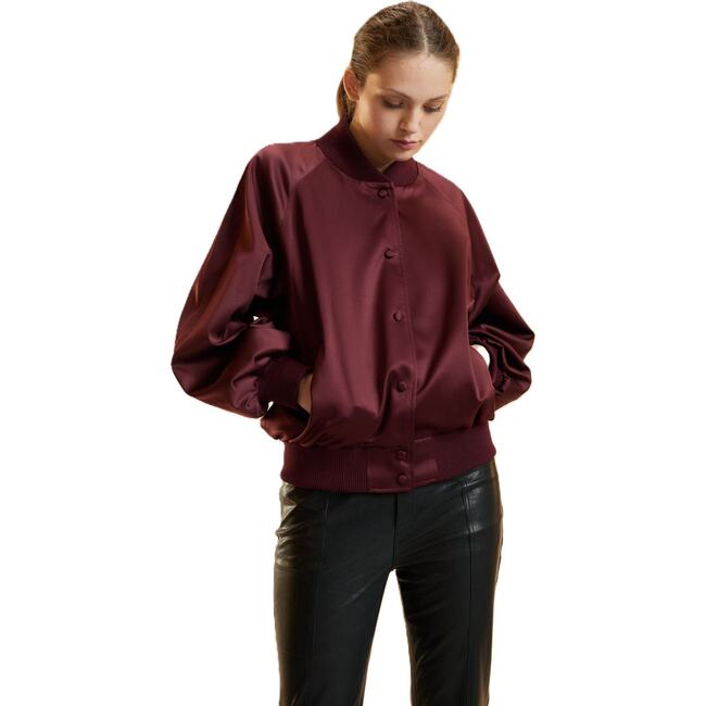 Satin Bomber Jacket, Burgundy - Jackets - 4