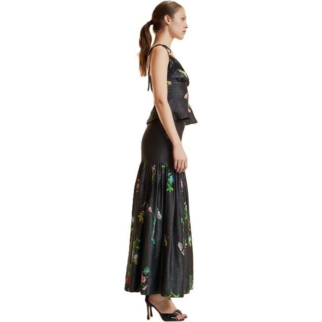Printed Lurex Skirt, Black Floral