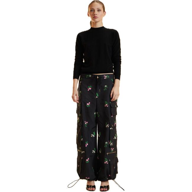 Printed Cargo Pants, Black Floral