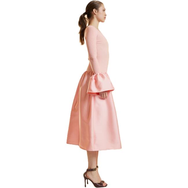 Rib Knit Silk Wool Combo Dress, Pink