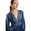Satin Lace Mini Dress, Denim Blue - Dresses - 4 - thumbnail