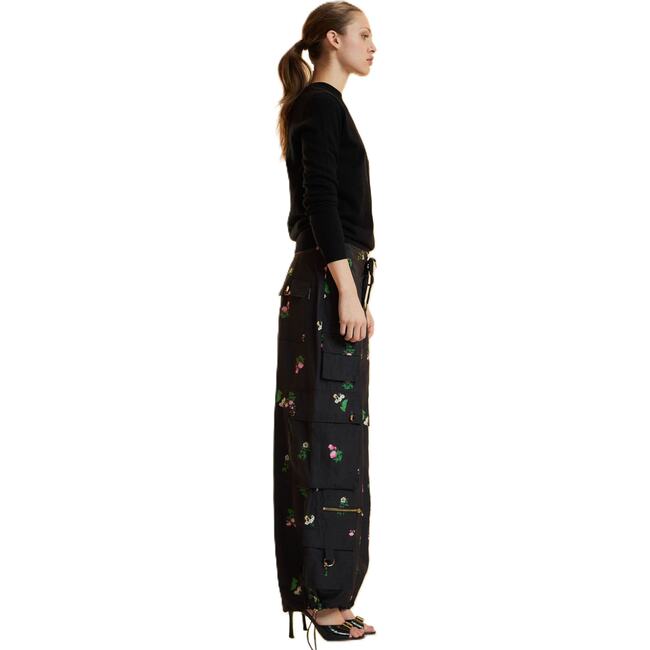 Printed Cargo Pants, Black Floral