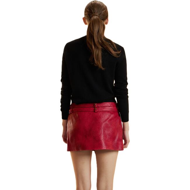 Leather Wrap Skirt, Red - Skirts - 3