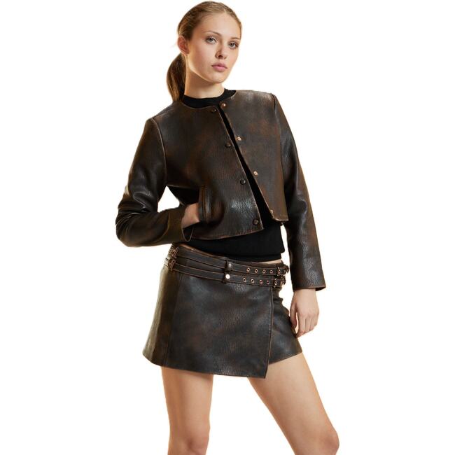 Leather Wrap Skirt, Brown - Skirts - 3