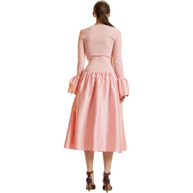 Rib Knit Silk Wool Combo Dress, Pink - Dresses - 3