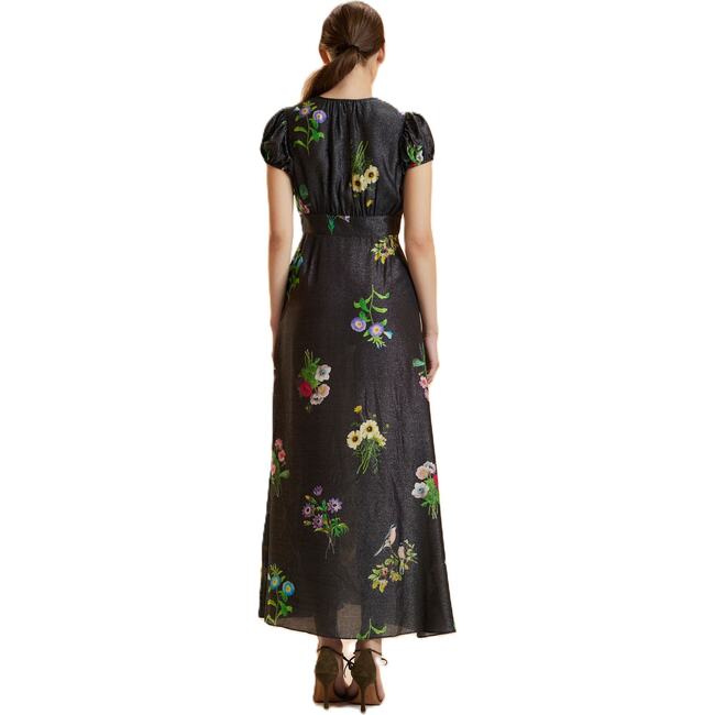 Printed Lurex Midi Dress, Black Floral - Dresses - 3