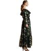 Off Shoulder Silk Maxi Dress, Black Vine Floral - Dresses - 2