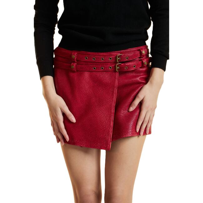 Leather Wrap Skirt, Red - Skirts - 4