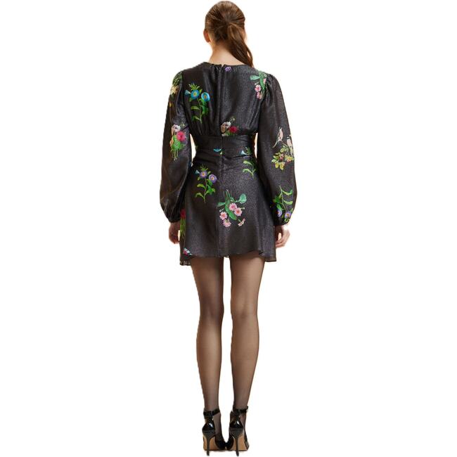 Printed Lurex Mini Dress, Black Floral - Dresses - 3