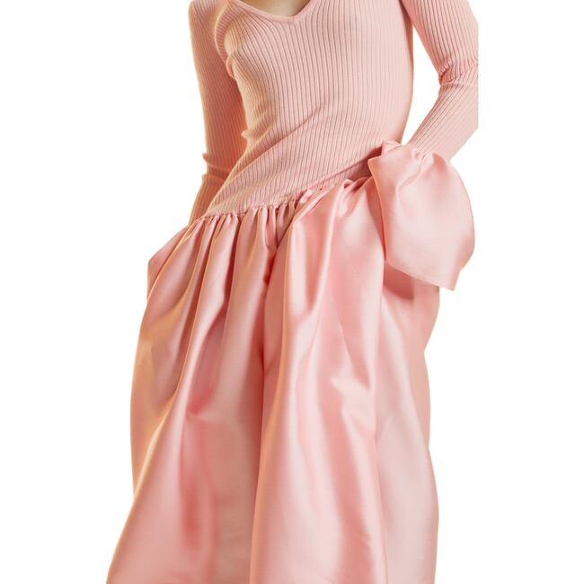 Rib Knit Silk Wool Combo Dress, Pink - Dresses - 4