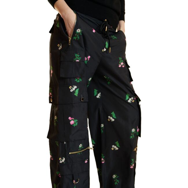 Printed Cargo Pants, Black Floral - Pants - 4