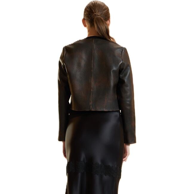 Leather Jacket, Brown - Jackets - 3