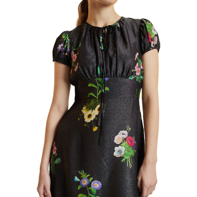 Printed Lurex Midi Dress, Black Floral - Dresses - 4