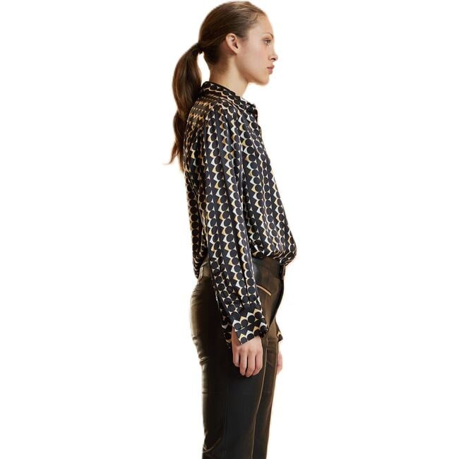 Foil Silk Button Up Shirt, Geo Black/Camel Combo
