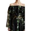 Off Shoulder Silk Maxi Dress, Black Vine Floral - Dresses - 4