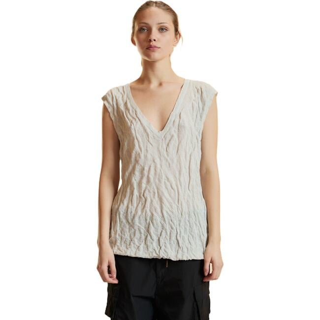 Crinkle Knit Sleeveless Top, White