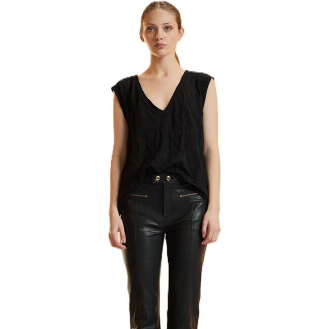Crinkle Knit Sleeveless Top, Black