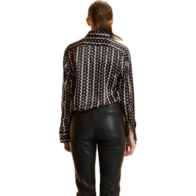 Foil Silk Button Up Shirt, Geo Black/Camel Combo - Button Downs - 3