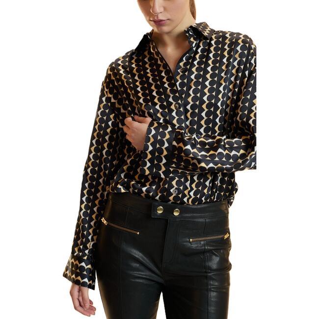 Foil Silk Button Up Shirt, Geo Black/Camel Combo - Button Downs - 4