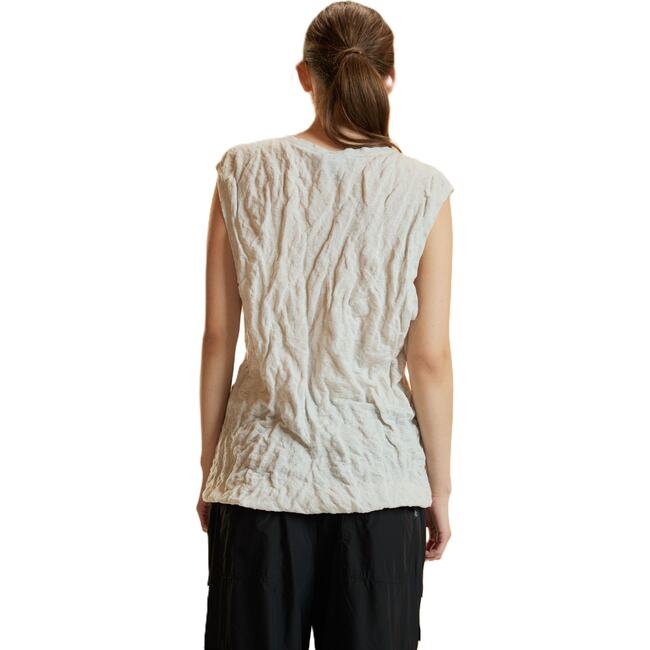 Crinkle Knit Sleeveless Top, White - Tank Tops - 3