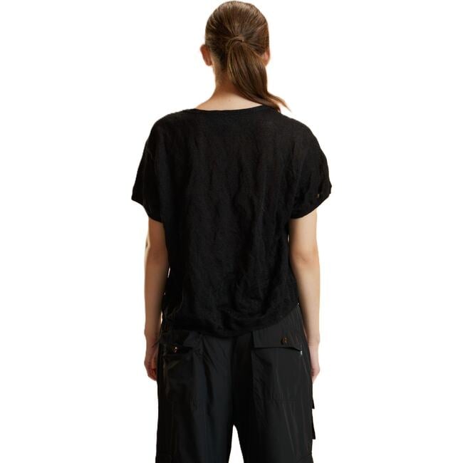 Crinkle Knit Short Sleeve Top, Black