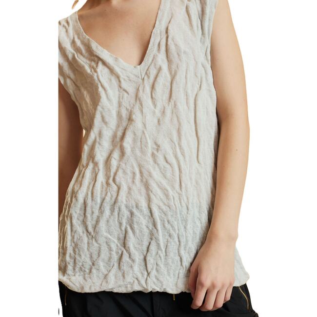 Crinkle Knit Sleeveless Top, White - Tank Tops - 4