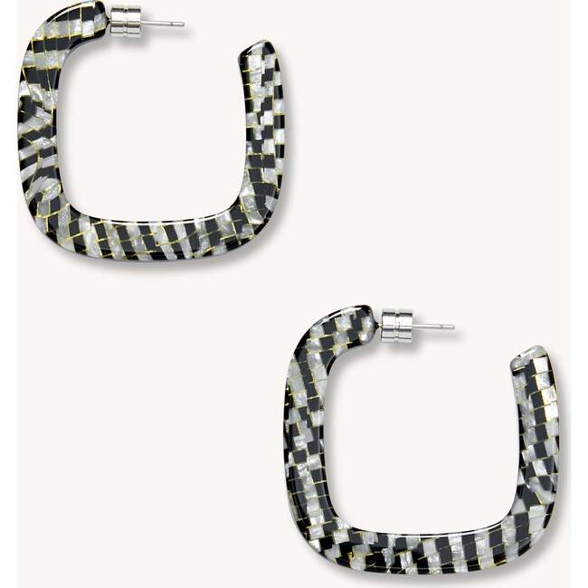 Midi Square Hoops, Perle Noir