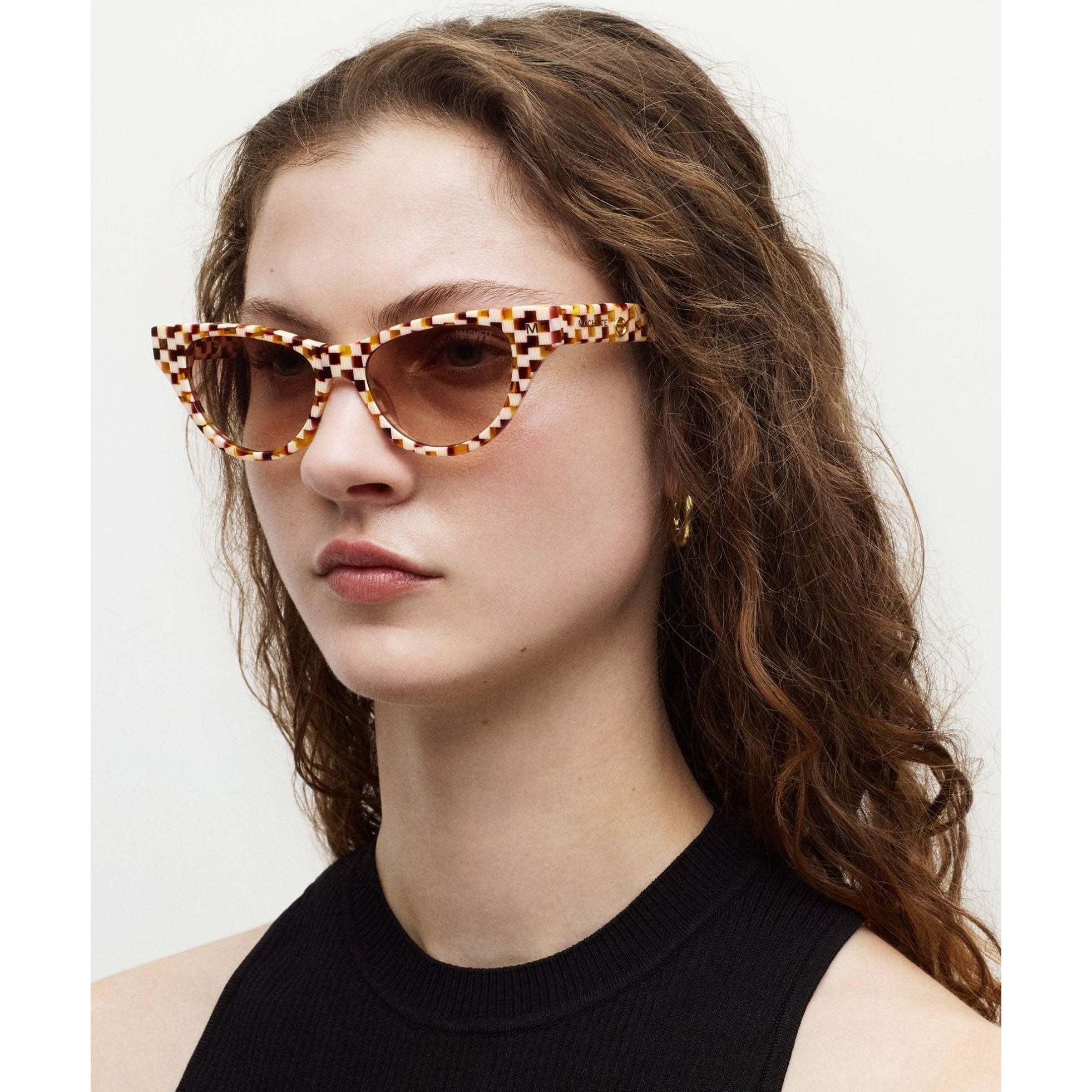 Suzy Rounded Cat Eye Sunglasses, Tortoise Checker - MACHETE  display picture 1