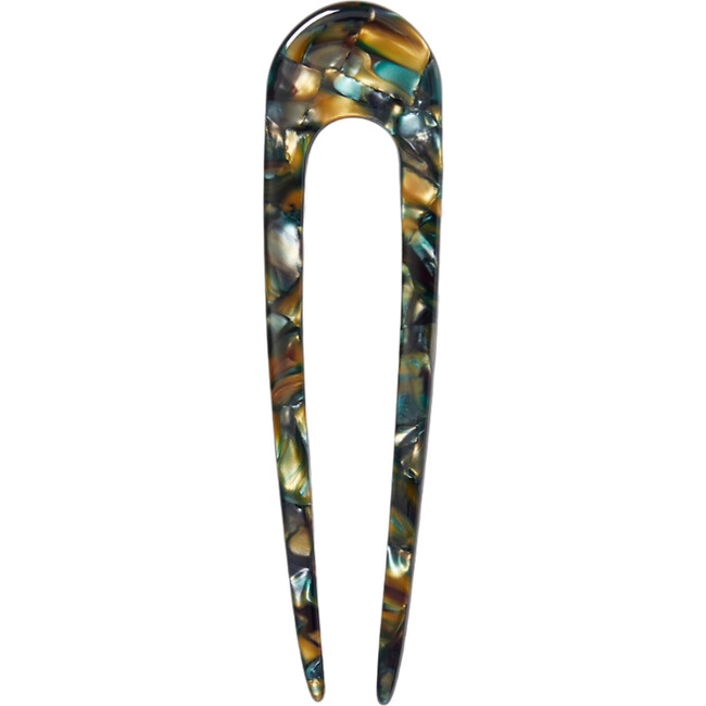 French Hand-Sculpted Hair Pin, Green Tortoise