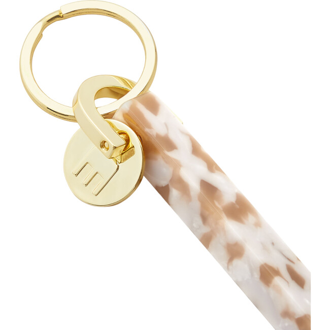 Bar Handmade Gold Plated Keychain, Taupe Shell & Gold