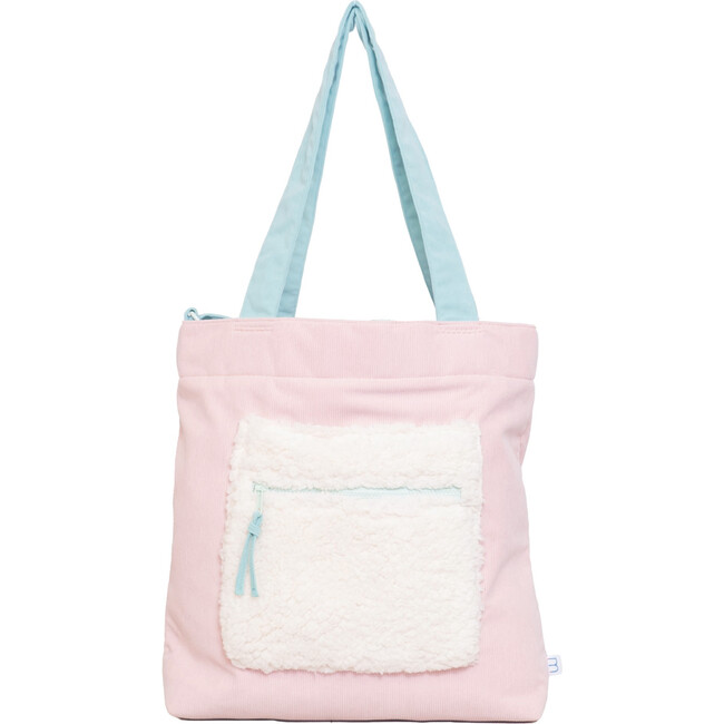 Color Block Tote – Corduroy & Sherpa Bag with Double Pockets + Cozy Coin Purse - Cotton Candy Pink