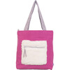 Color Block Tote – Corduroy & Sherpa Bag with Double Pockets + Cozy Coin Purse - Hibiscus Pink - Bags - 1 - thumbnail