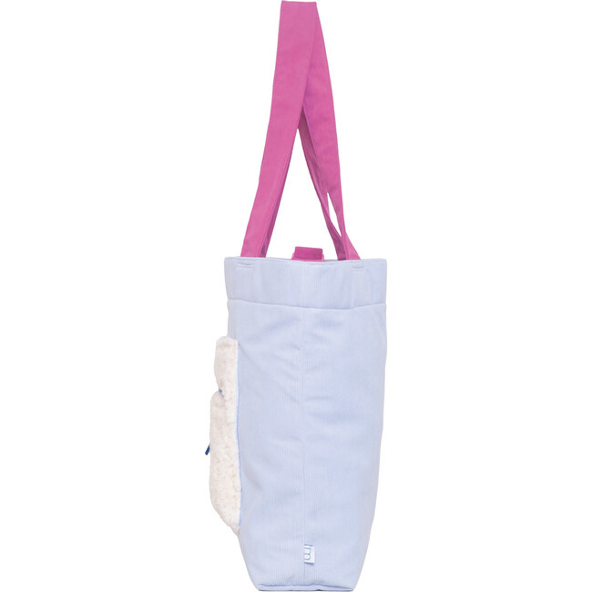 Color Block Tote – Corduroy & Sherpa Bag with Double Pockets + Cozy Coin Purse - Baby Blue Bell