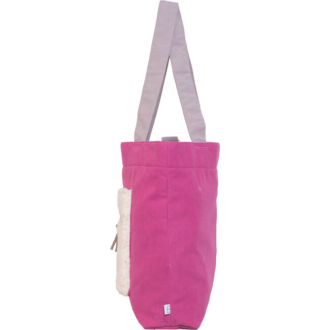 Color Block Tote – Corduroy & Sherpa Bag with Double Pockets + Cozy Coin Purse - Hibiscus Pink