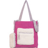 Color Block Tote – Corduroy & Sherpa Bag with Double Pockets + Cozy Coin Purse - Hibiscus Pink - Bags - 4 - thumbnail