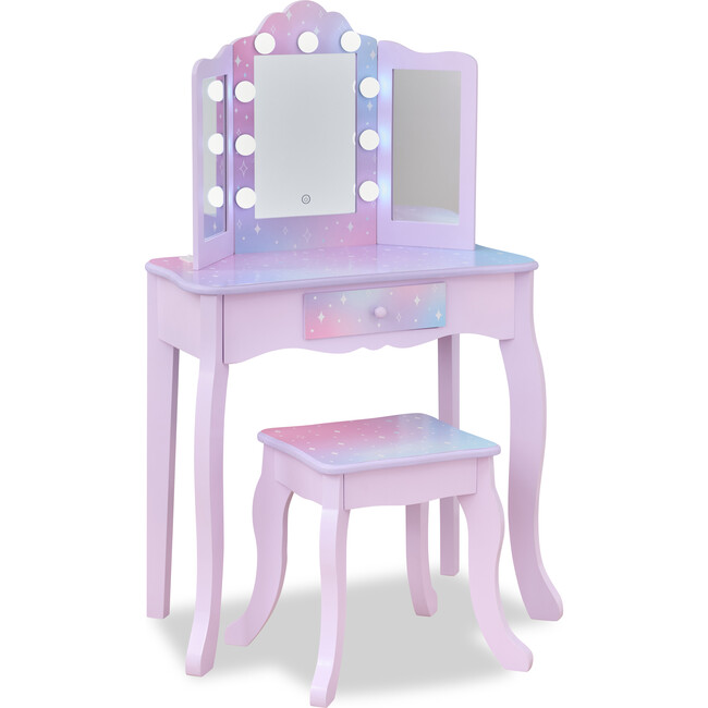 Stardust Gisele Wood Vanity Table with LED Mirror & Drawer, Purple